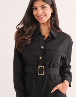 TC L/S Utility Button Down Belted Dress Black