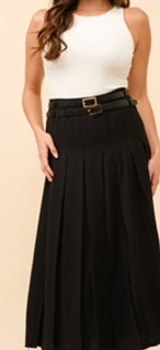 TC Pleated Midi Belt Skirt Black SMALL