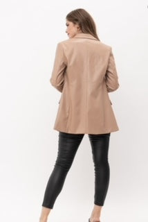 TC Faux Leather Single Breasted Blazer Mocha