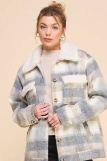 AR Plaid Teddy Collar Jacket LARGE