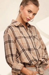 LM L/S Flannel Plaid Shirt TAN