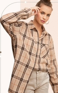 LM L/S Flannel Plaid Shirt TAN