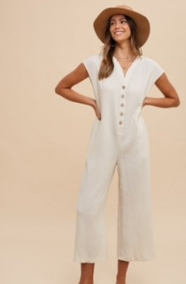 AW Cotton Gauze Button Down Jumpsuit CRM