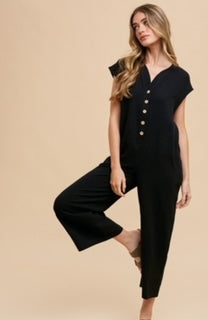 AW Cotton Gauze Button Down Jumpsuit BLK