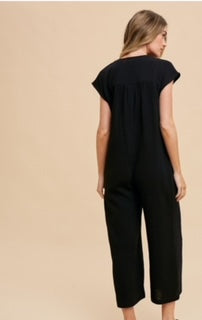 AW Cotton Gauze Button Down Jumpsuit BLK