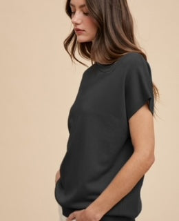 AW Mock Neck Drop Shoulder Knit Top Blk