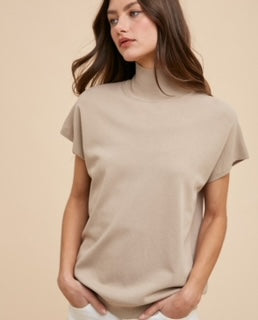 AW Mock Neck Drop Shoulder Knit Top Oatmeal