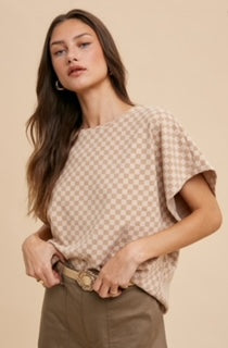 AW Checker Dolman S/S Knit Top