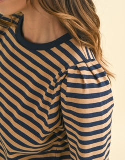 AW S/S Striped Puff Sleeve Knit Top