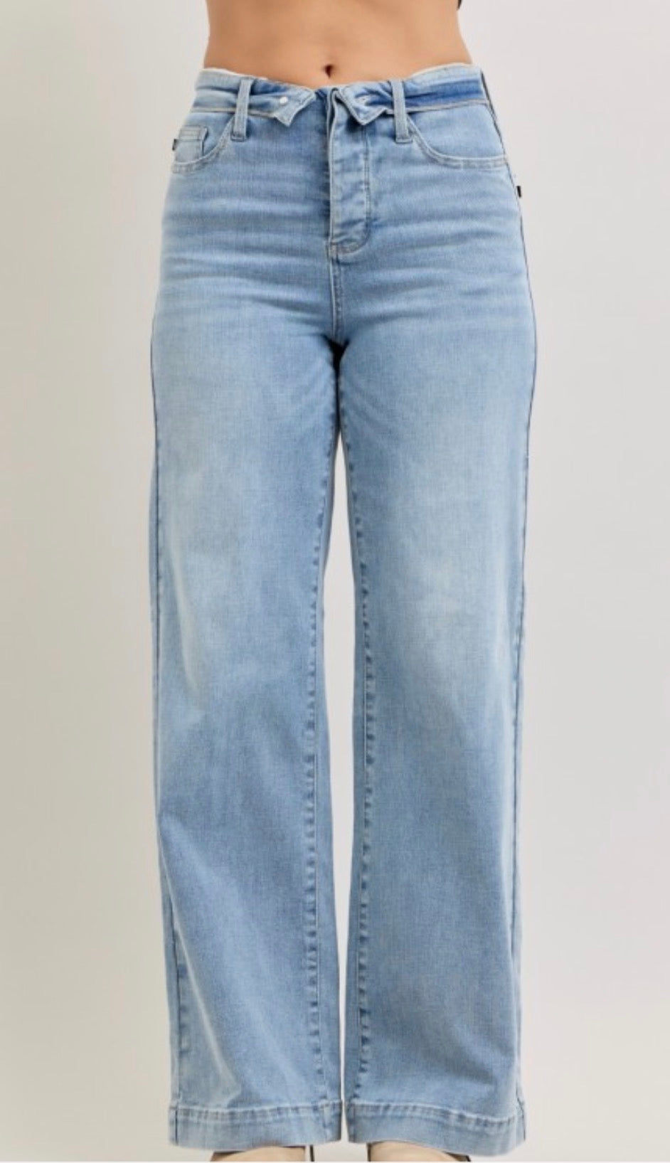 Judy Blue Retro Wide Fold Over Waist Band Light Blue Denim 33 " Inseam