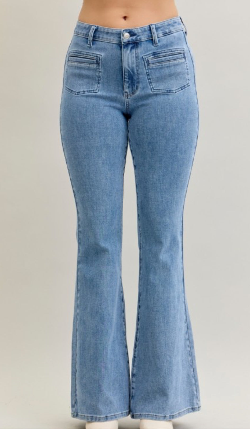 Judy Blue High Rise Flare Front Patch & Welt Pockets