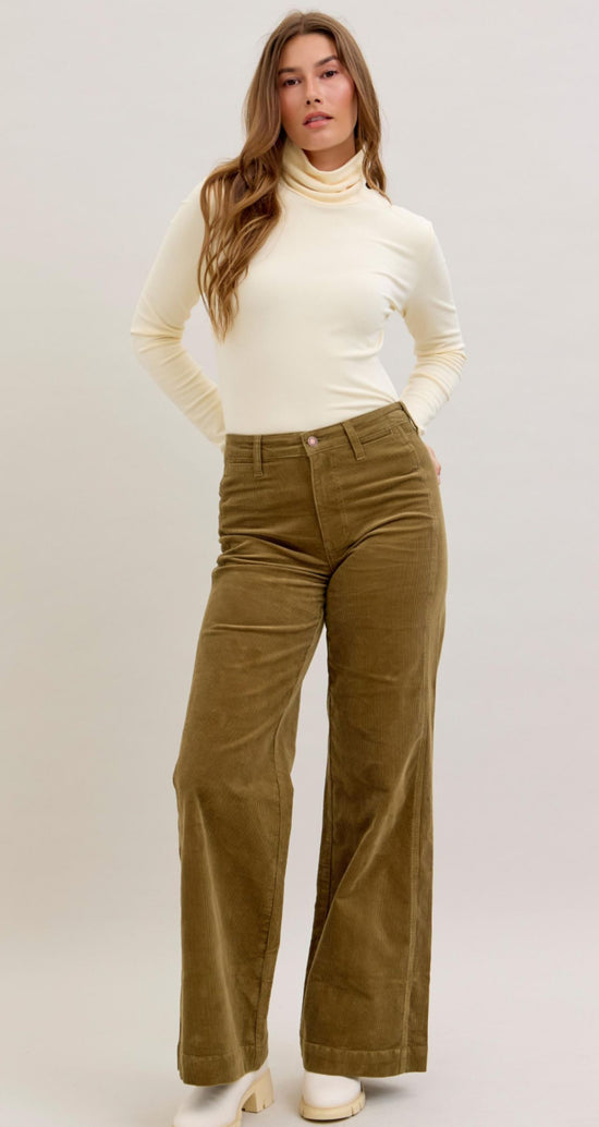 Judy Blue women's wide leg corduroy Jeans in Olive