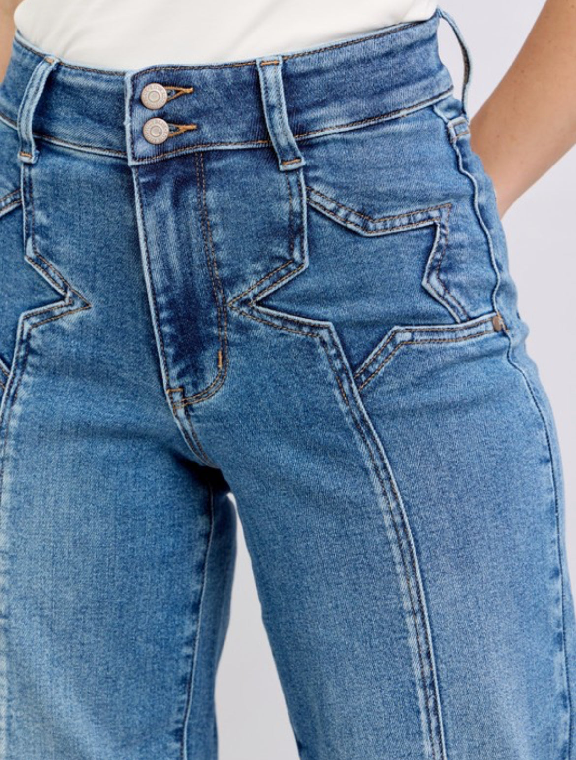 Judy Blue wide leg Jeans Star Accent double button