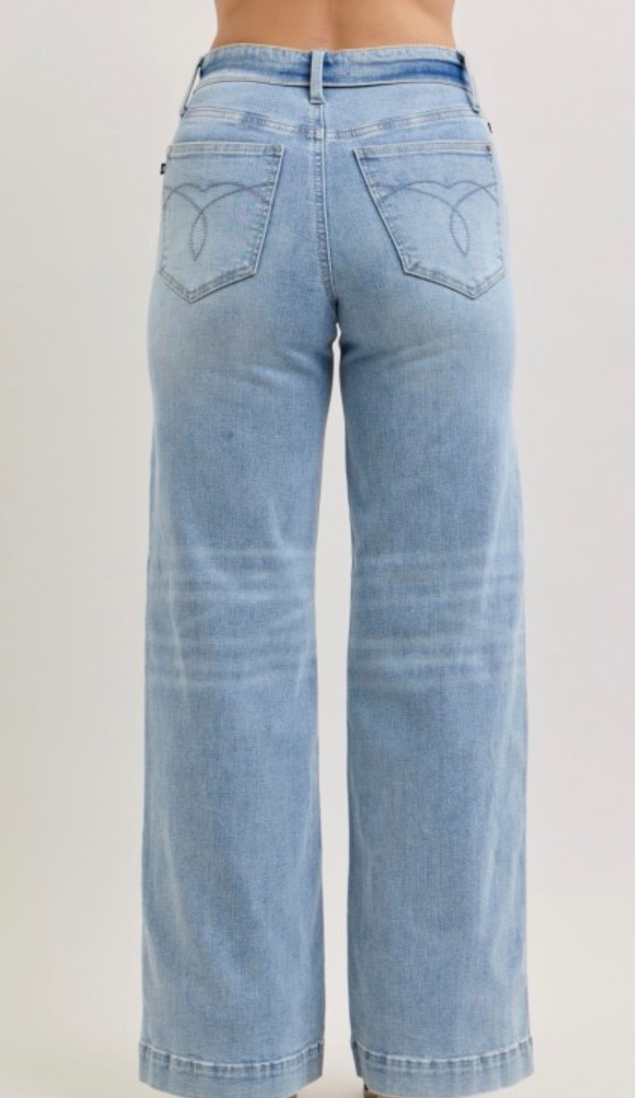 Judy Blue Retro Wide Fold Over Waist Band Light Blue Denim 33 " Inseam