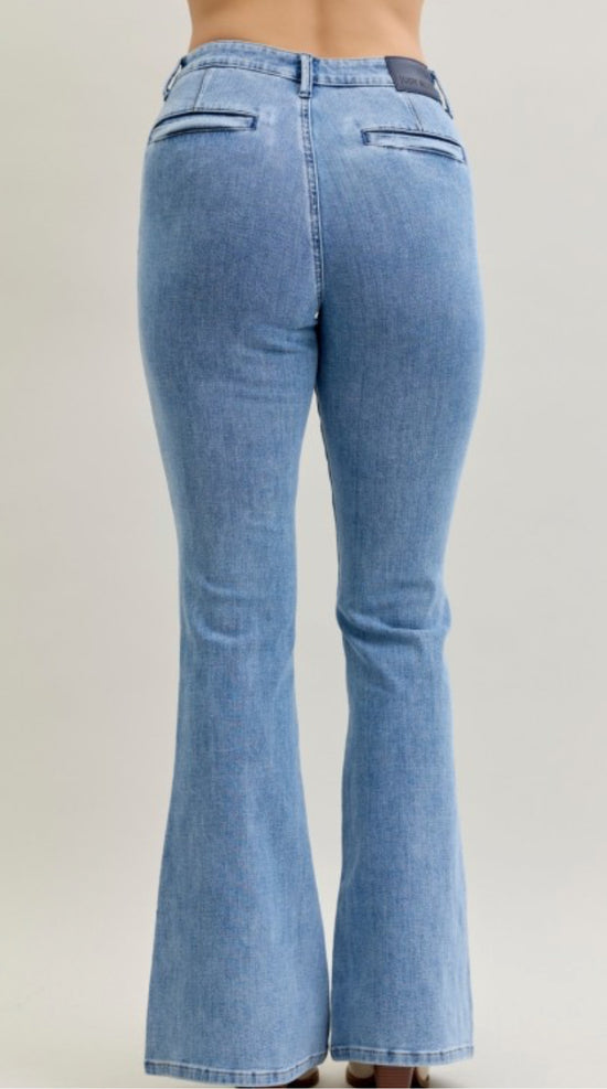 Judy Blue High Rise Flare Front Patch & Welt Pockets