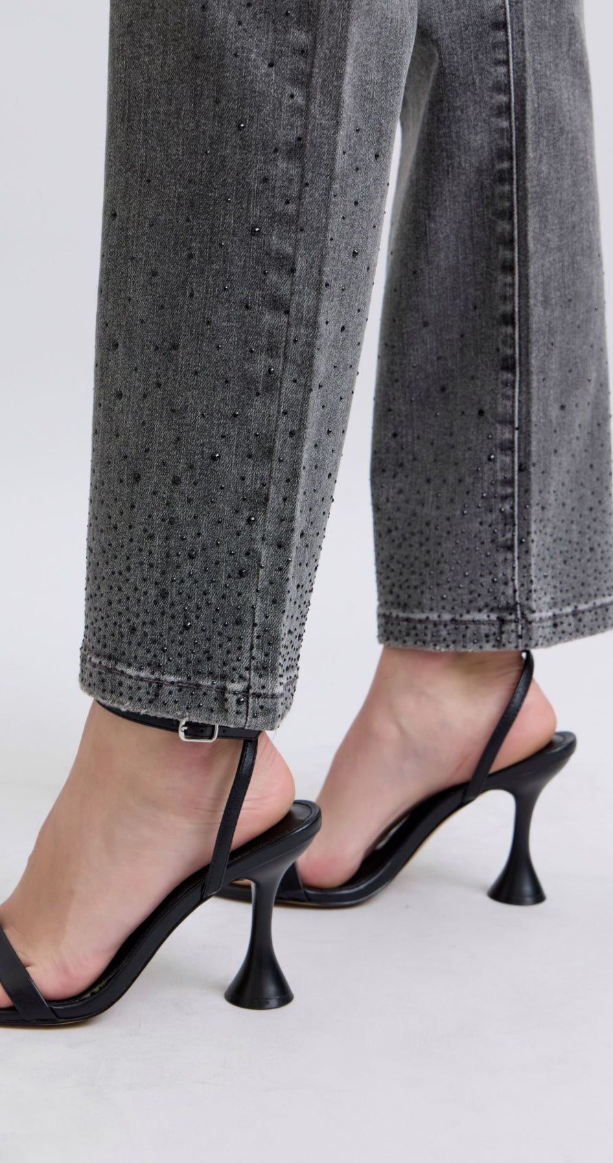Judy Blue Grey High Waist Straight Leg Rhinestone Detail