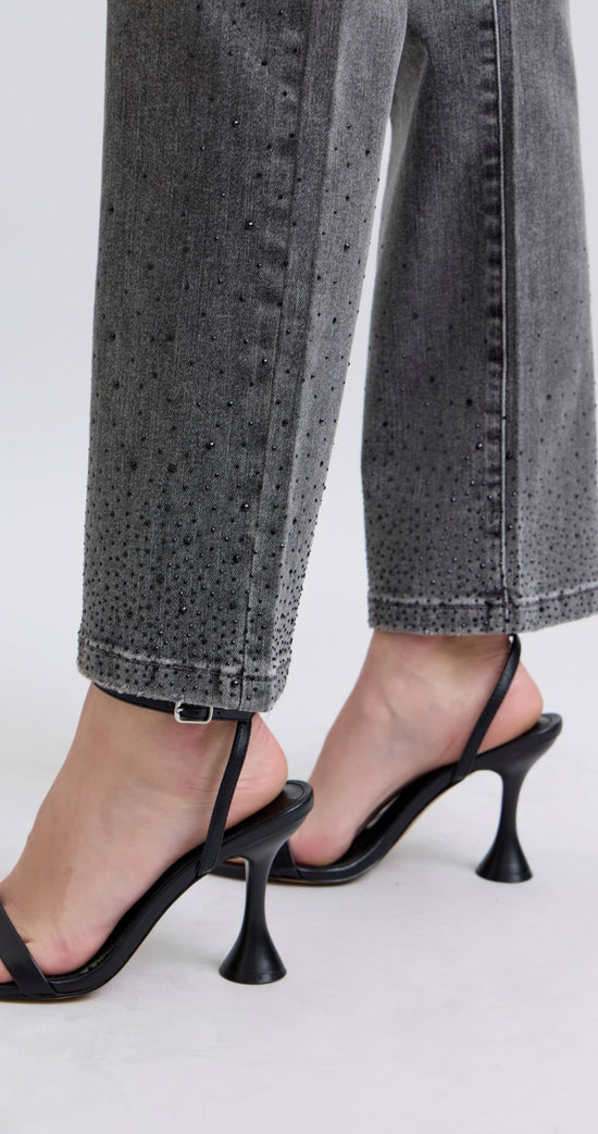 Judy Blue Grey High Waist Straight Leg Rhinestone Detail