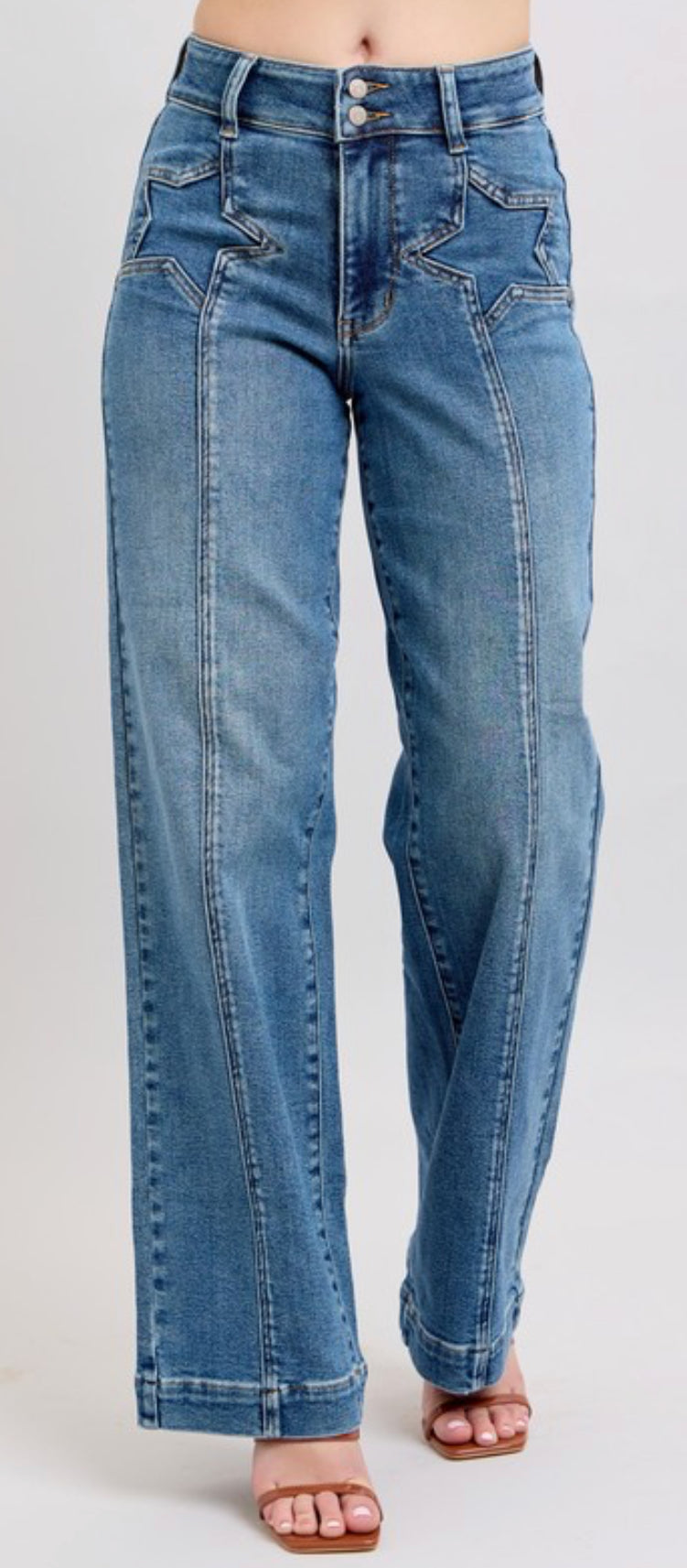 Judy Blue High Rise Wide Leg Star Detail Front 2 Button