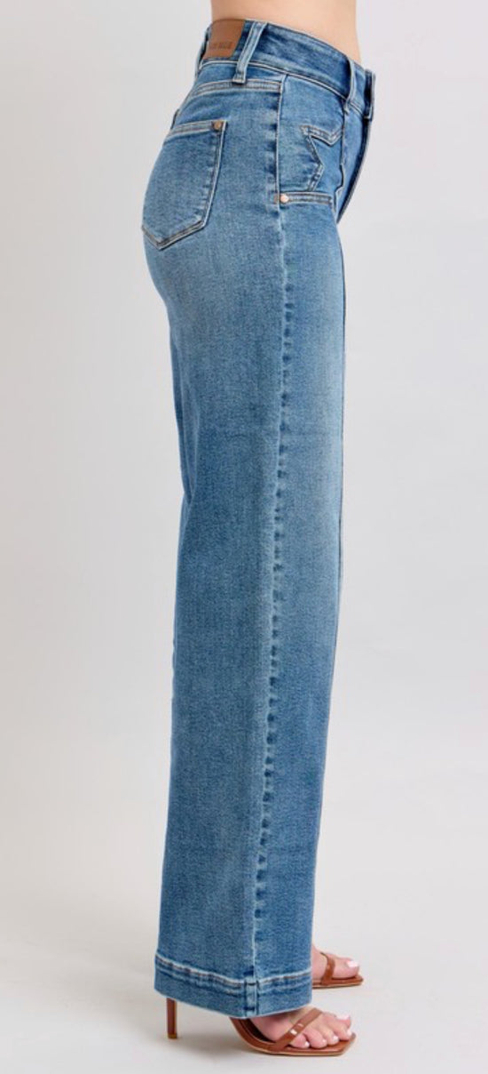 Judy Blue High Rise Wide Leg Star Detail Front 2 Button