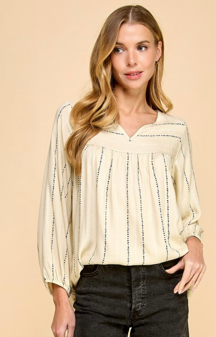 Les Amis Long Sleeve Top Cream with Black Dot Pattern