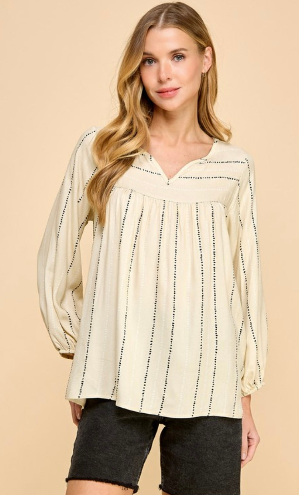 Les Amis Long Sleeve Top Cream with Black Dot Pattern