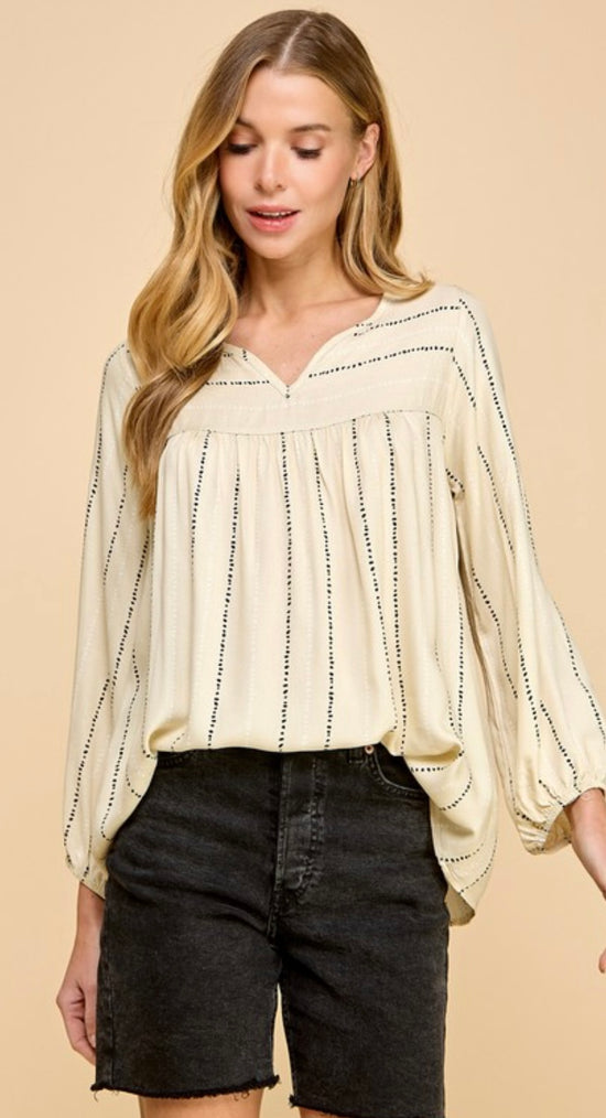 Les Amis Long Sleeve Top Cream with Black Dot Pattern