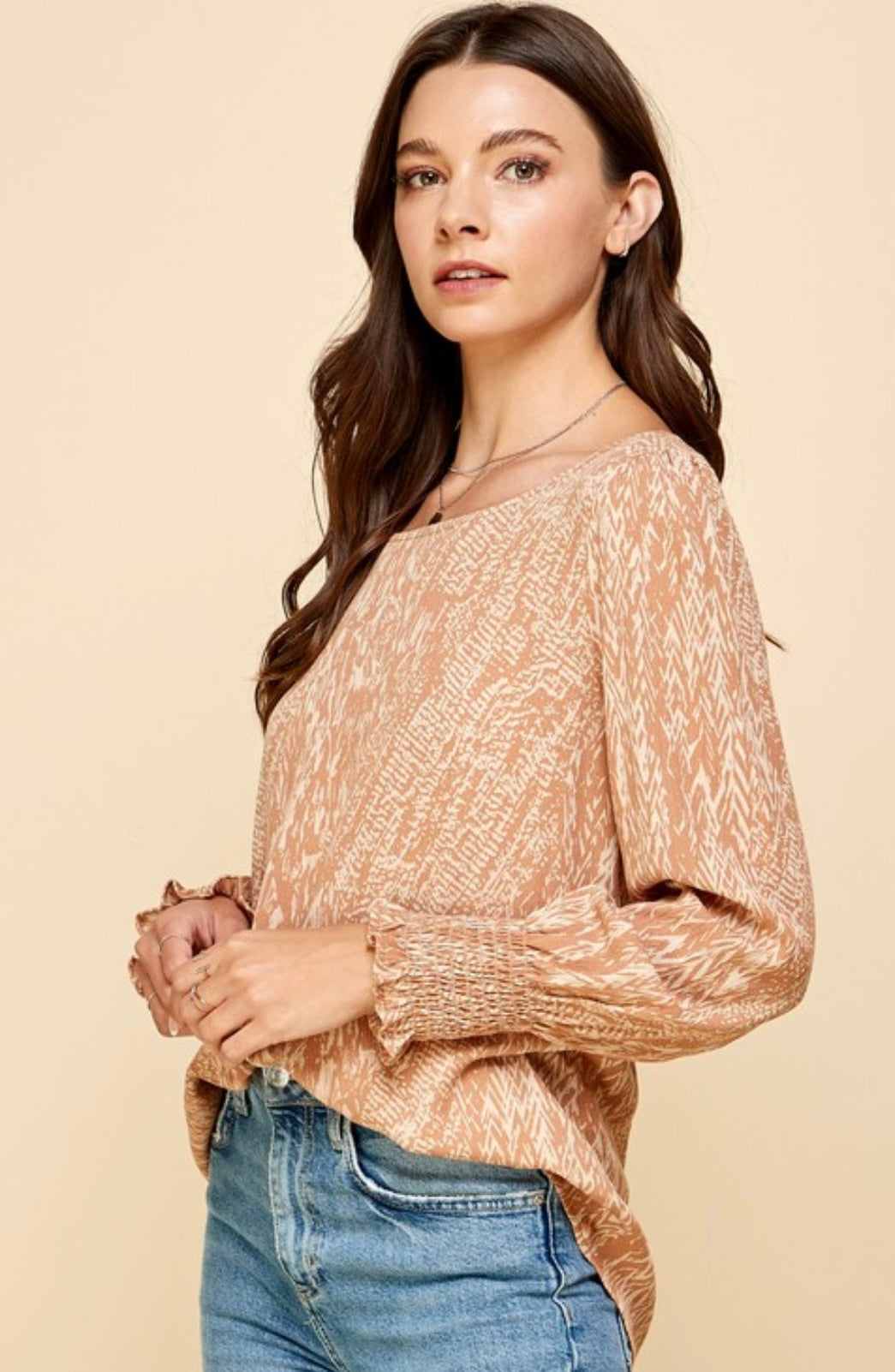 Les Amis Print Long Sleeve Mauve Top