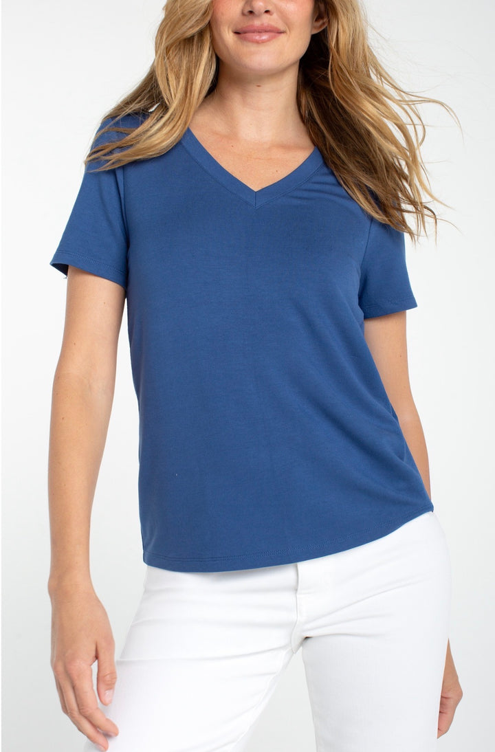 Liverpool S/S V Neck Knit Tee Blue