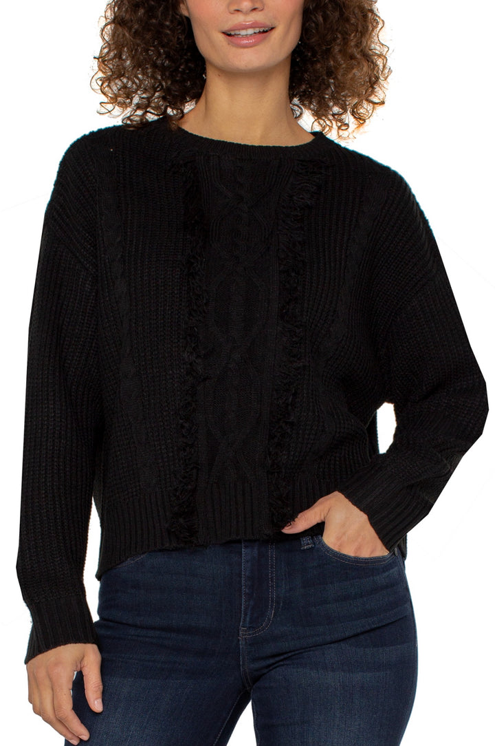 Liverpool L/S Mock Neck Sweater Fringe Blk