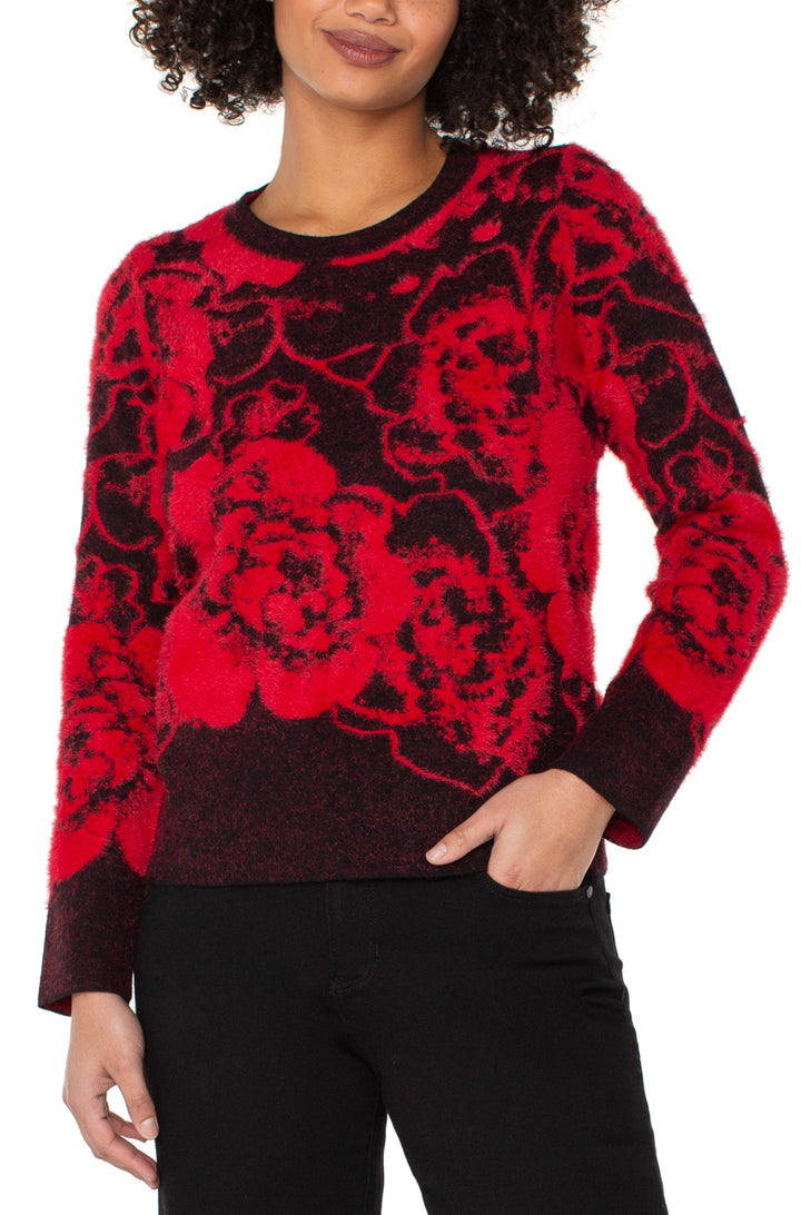 Liverpool L/S Crew Neck Rose Pattern Sweater Red/Blk
