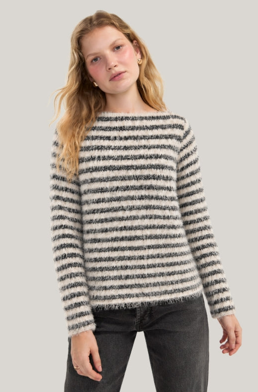 Liverpool Long Sleeve Boatneck Knit Horizontal Striped Top