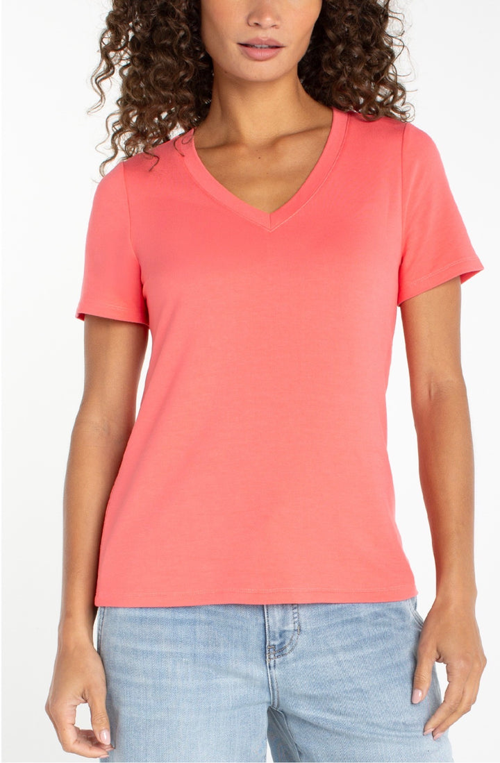Liverpool V Neck S/S Tee Sunset Coral