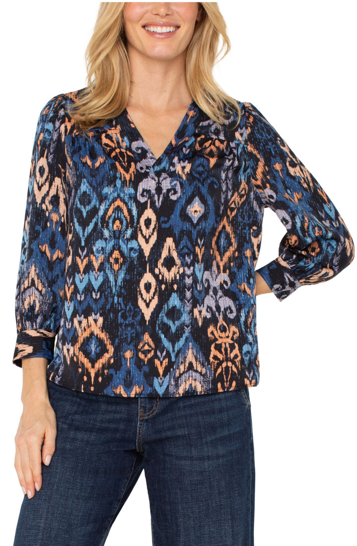 Liverpool 3/4 Sleeve Print Top Blue/Peach/Black