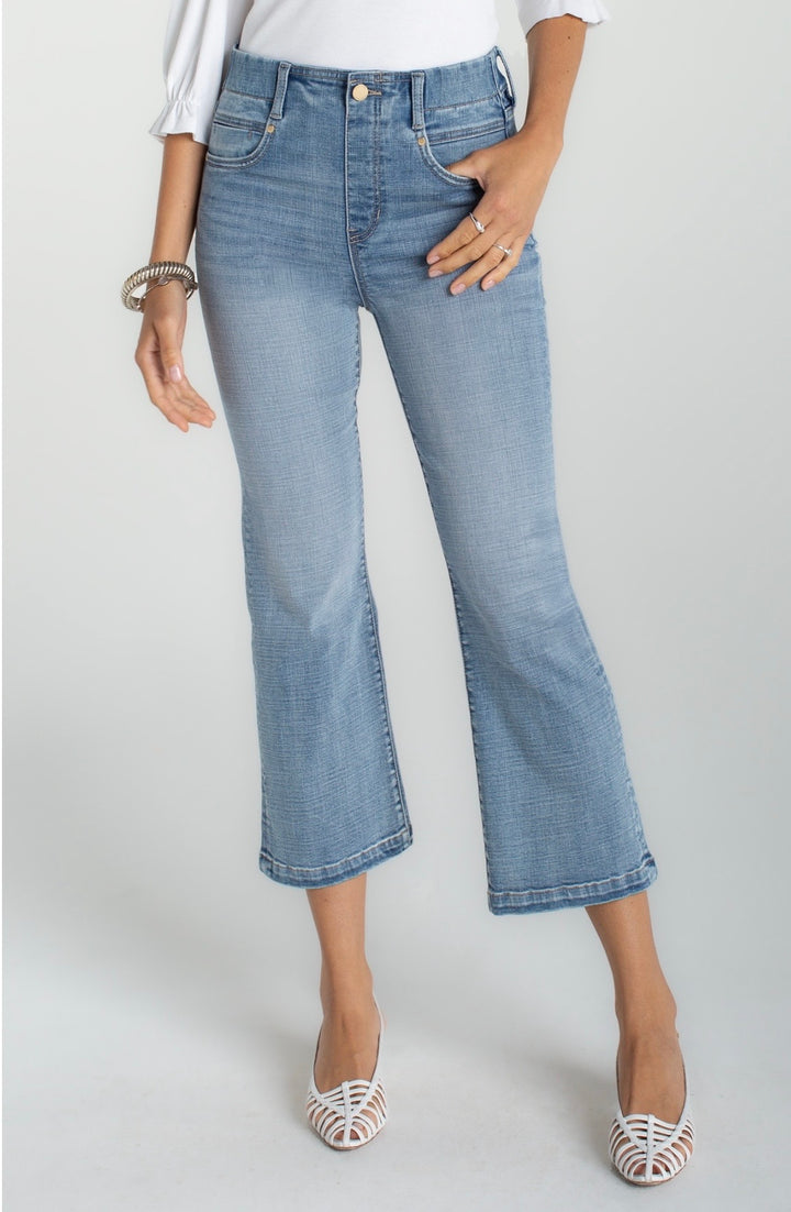 Liverpool Gia Glider Crop Flare Back Slit Denim