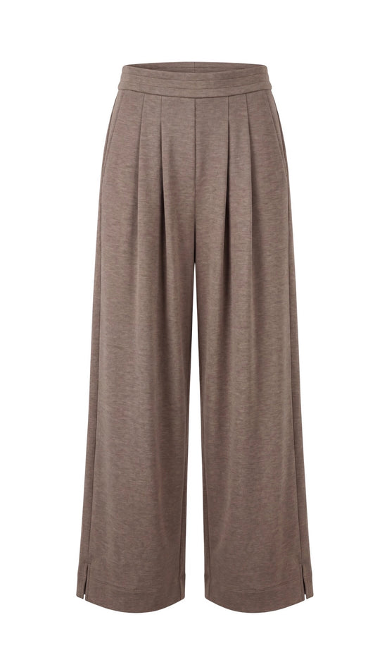 Liverpool Pull On Pleated Wide Leg Travel Pant Taupe