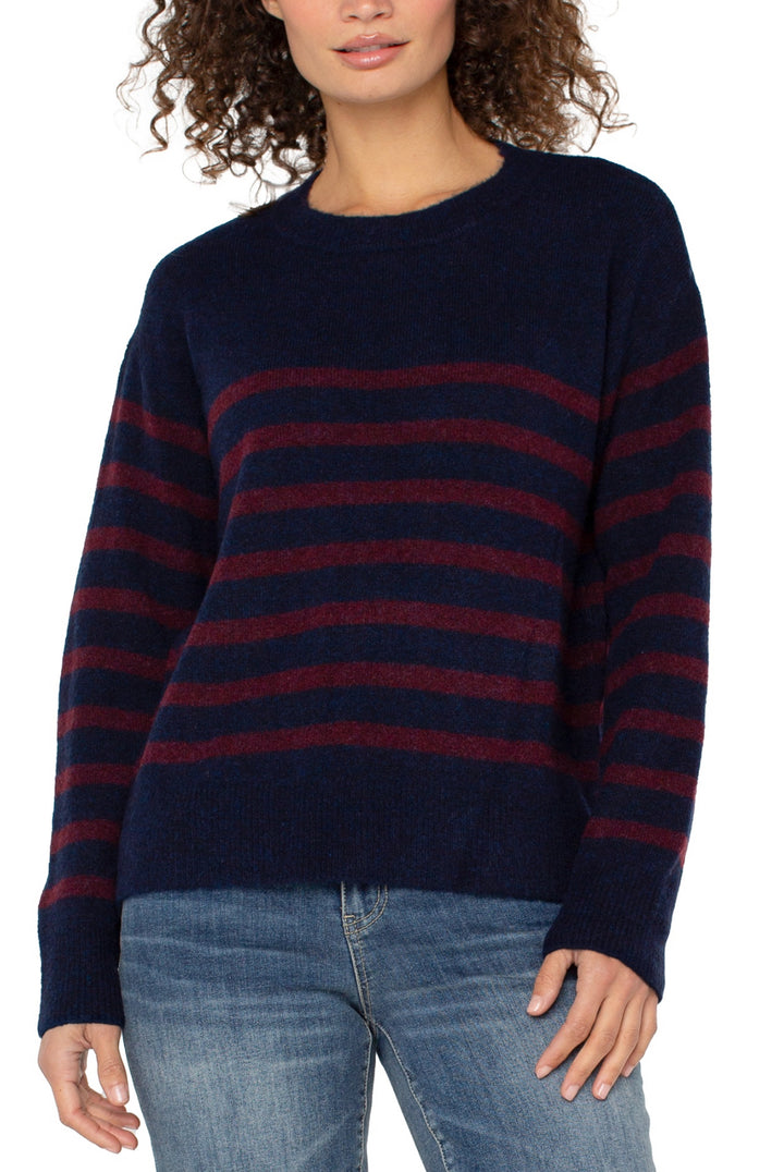 Liverpool L/S Crew Neck Drop Shoulder Burgandy/Navy Stripe Sweater