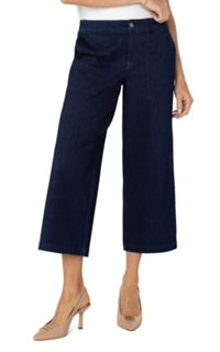 Liverpool Wide Leg Cargo Denim w/Elastic Back Waist