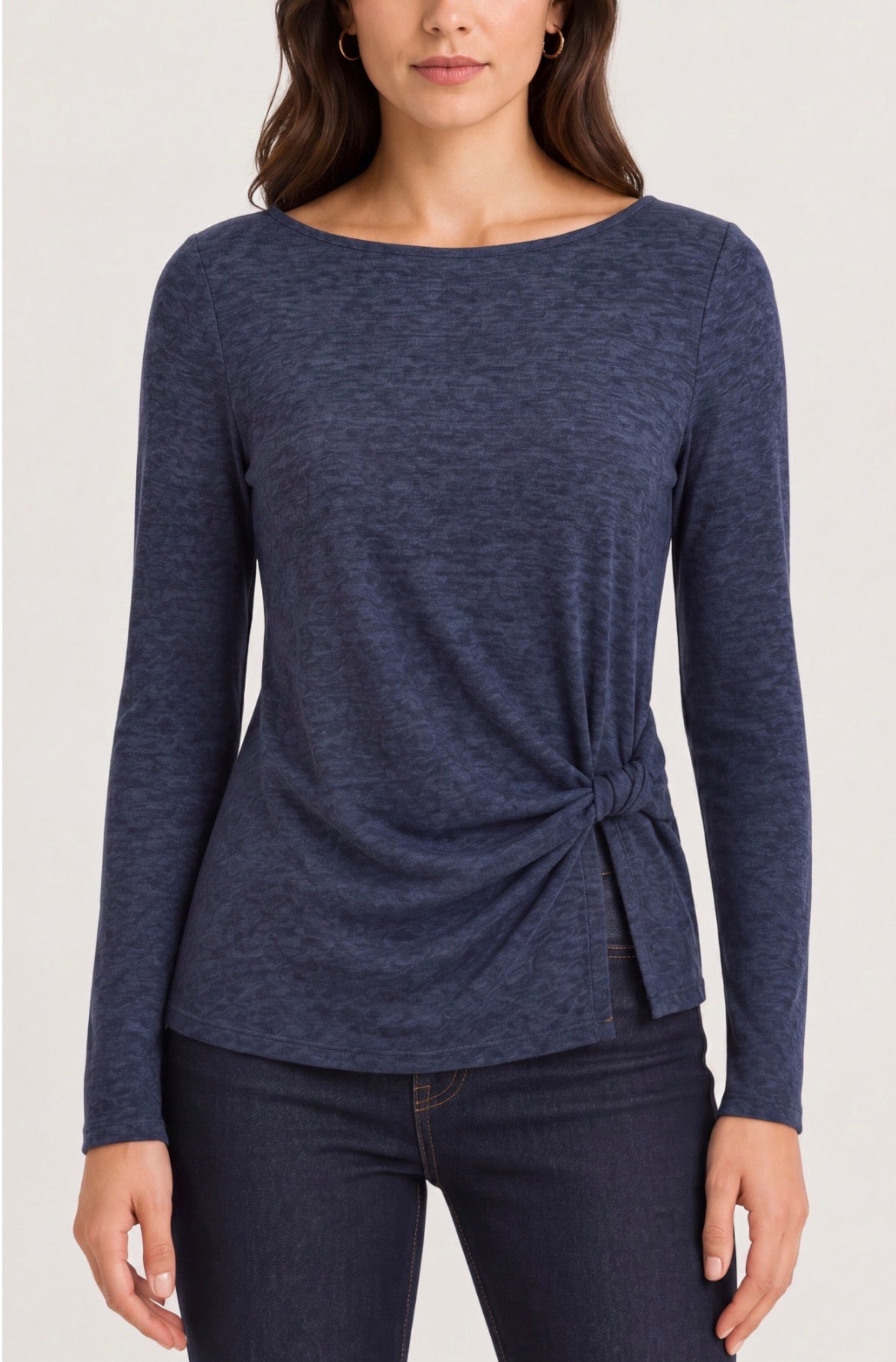 Liverpool Long Sleeve Boat Neck Knit Top w/Twist Detail Navy