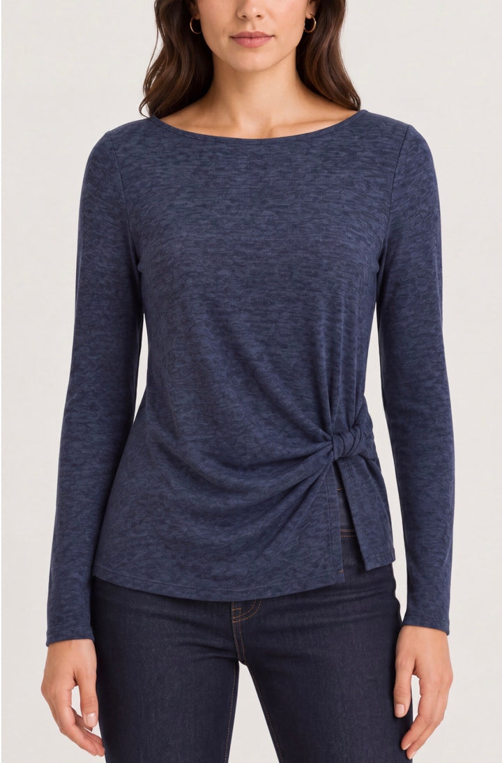 Liverpool Long Sleeve Boat Neck Knit Top w/Twist Detail Navy
