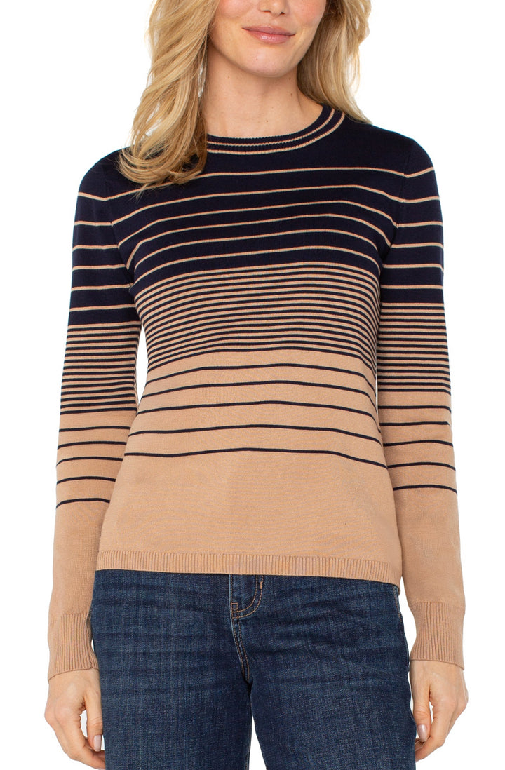 Liverpool L/S Crew Neck Striped Sweater Tan/Navy