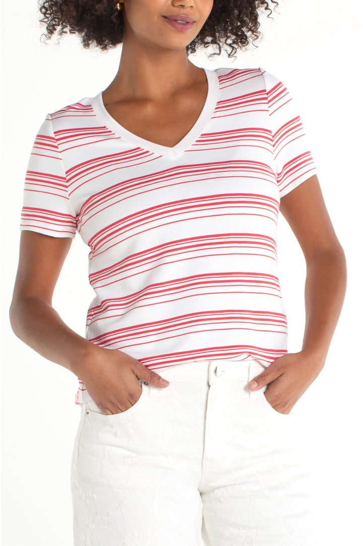 Liverpool S/S V Neck Tee Striped Pink