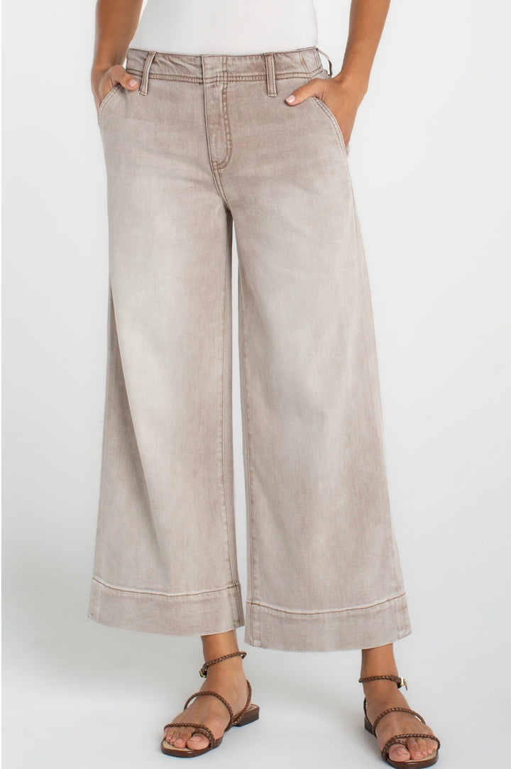 Liverpool Weekender Crop Wide Leg 26" Inseam Khaki
