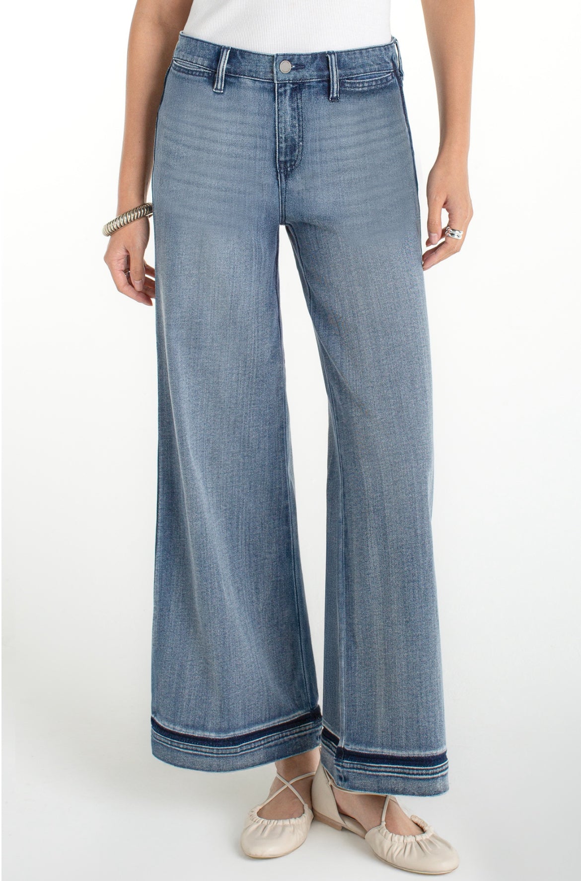 Liverpool Wide Leg with Navy Detail Hem/Leg Denim 30" Inseam