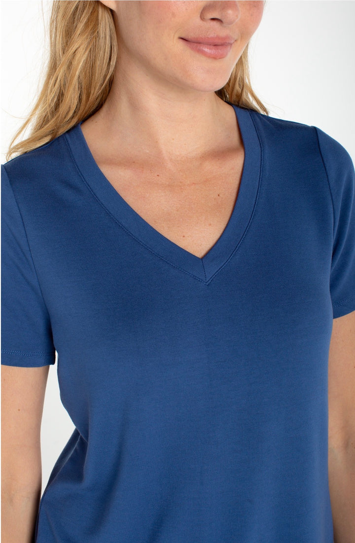 Liverpool S/S V Neck Knit Tee Blue