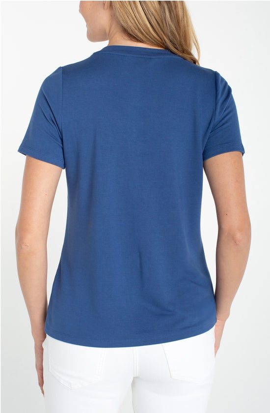 Liverpool S/S V Neck Knit Tee Blue