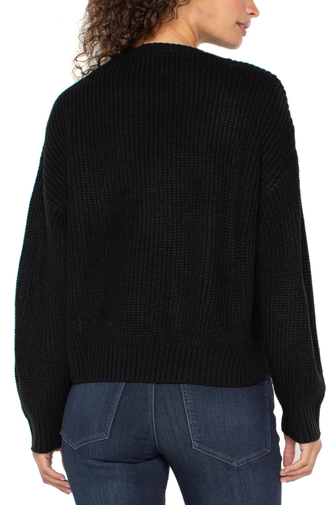 Liverpool L/S Mock Neck Sweater Fringe Blk