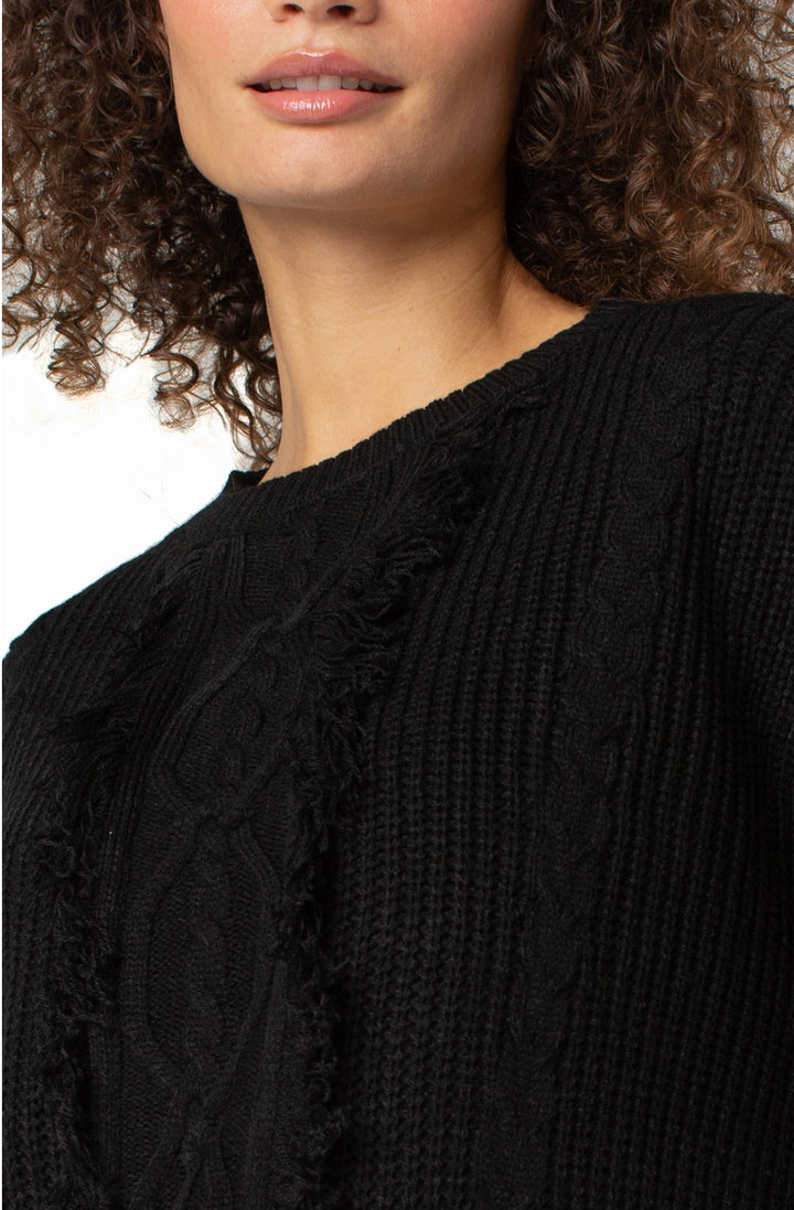 Liverpool L/S Mock Neck Sweater Fringe Blk