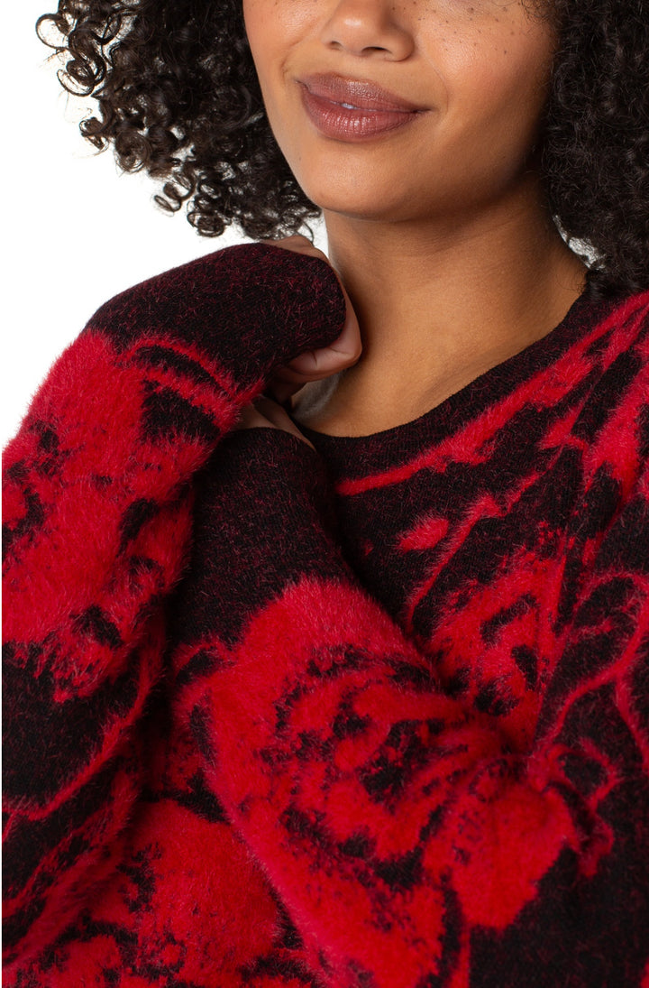 Liverpool L/S Crew Neck Rose Pattern Sweater Red/Blk