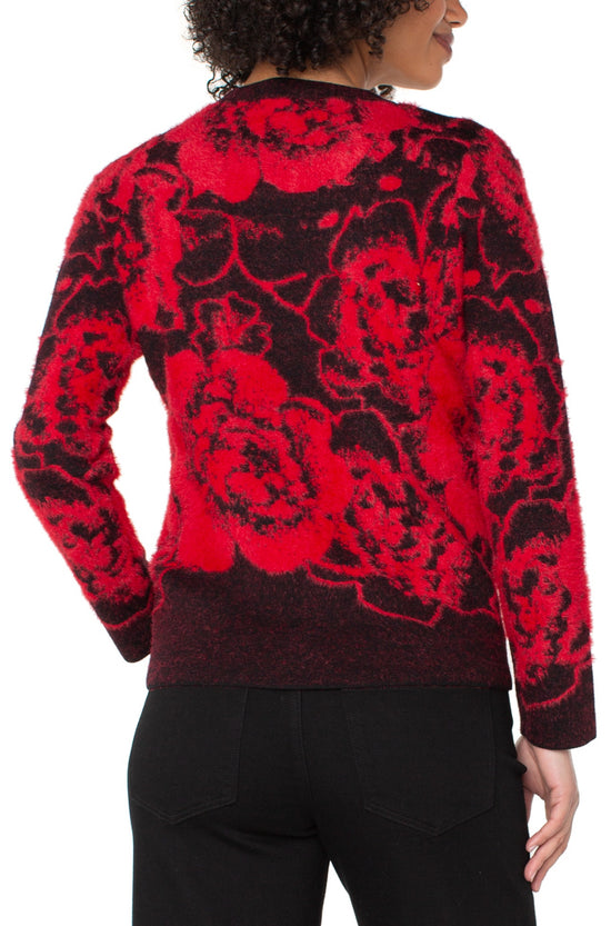 Liverpool L/S Crew Neck Rose Pattern Sweater Red/Blk