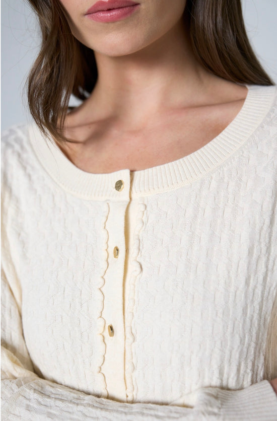 Liverpool Long Sleeve Button Front Cardigan w/Ruffles Cream